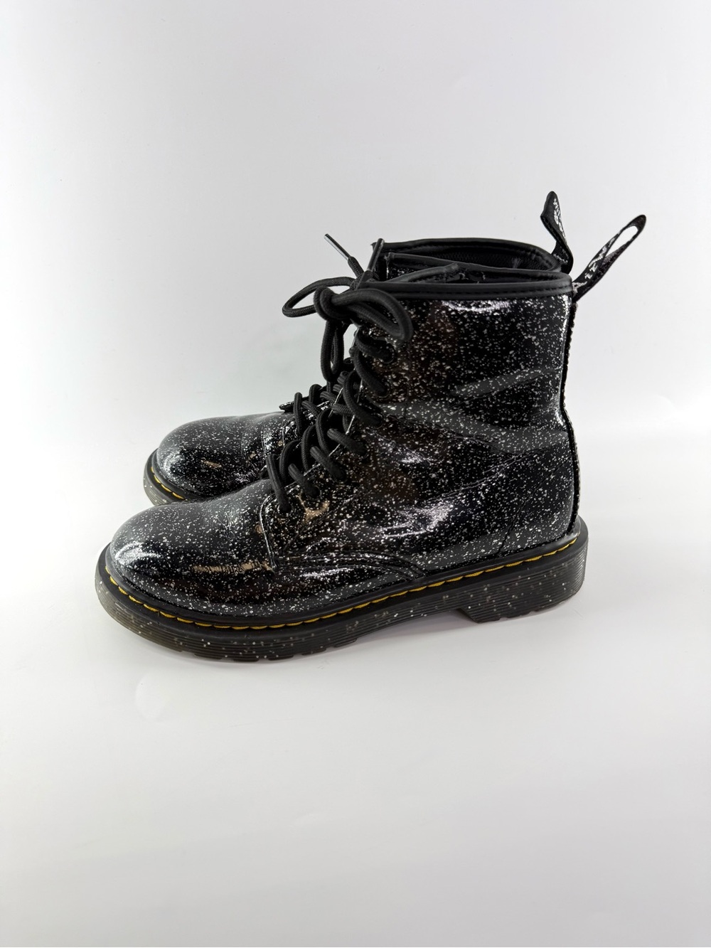 Dr. Martens Junior 1460 Glitter Patent Leather Combat Boots Black Size US 3